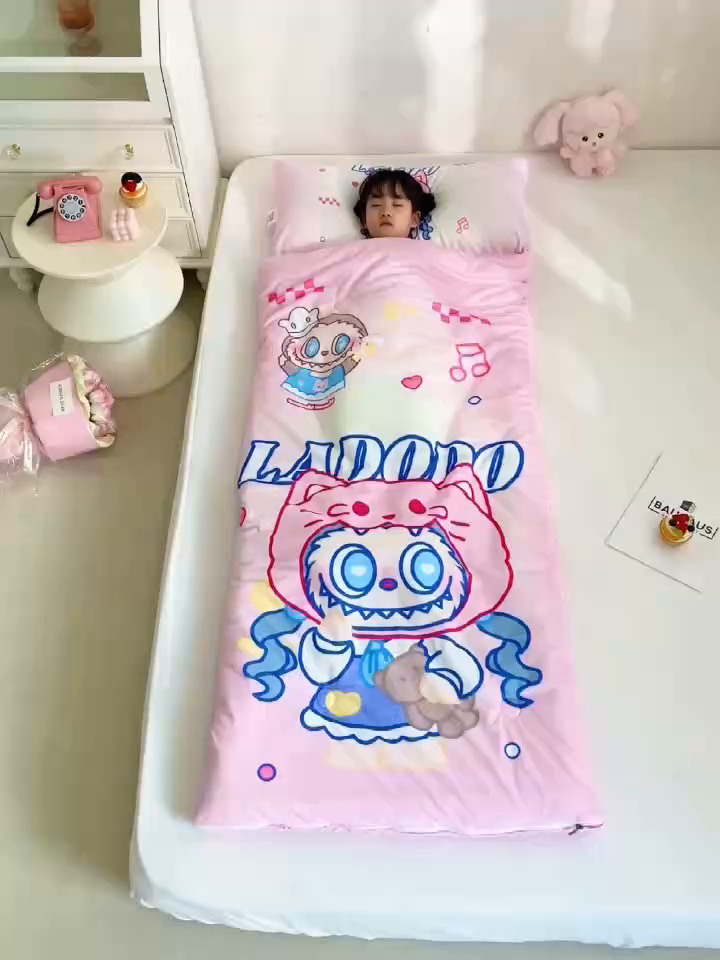 91家纺网 家纺一手货源 找家纺 八零年代 2025新款秋冬加厚豆豆绒儿童一体睡袋宝宝绒防踢被 拉多多