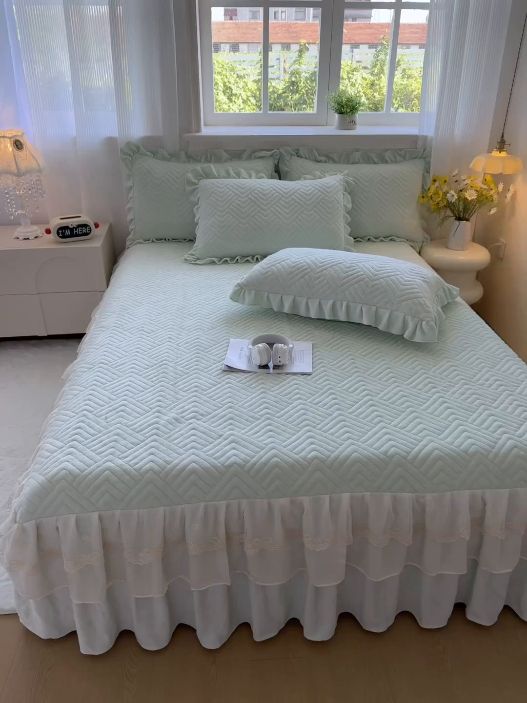 91家纺网 家纺一手货源 找家纺 家之硕家纺 2025冬款高克重牛奶绒床裙四件套--暖阳系列 暖阳系列--绿