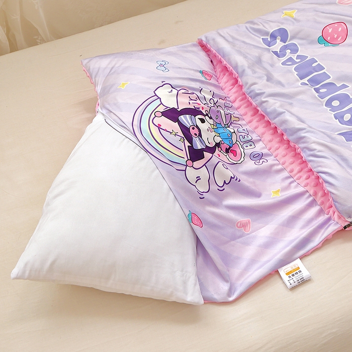 91家纺网 家纺一手货源 找家纺 八零年代 2025新款秋冬加厚豆豆绒儿童一体睡袋宝宝绒防踢被 彩虹库米