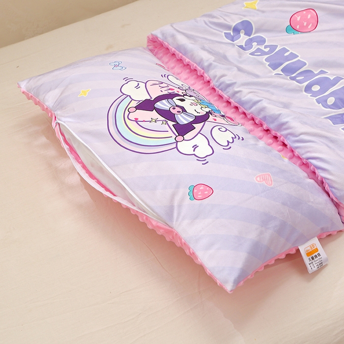 91家纺网 家纺一手货源 找家纺 八零年代 2025新款秋冬加厚豆豆绒儿童一体睡袋宝宝绒防踢被 彩虹库米