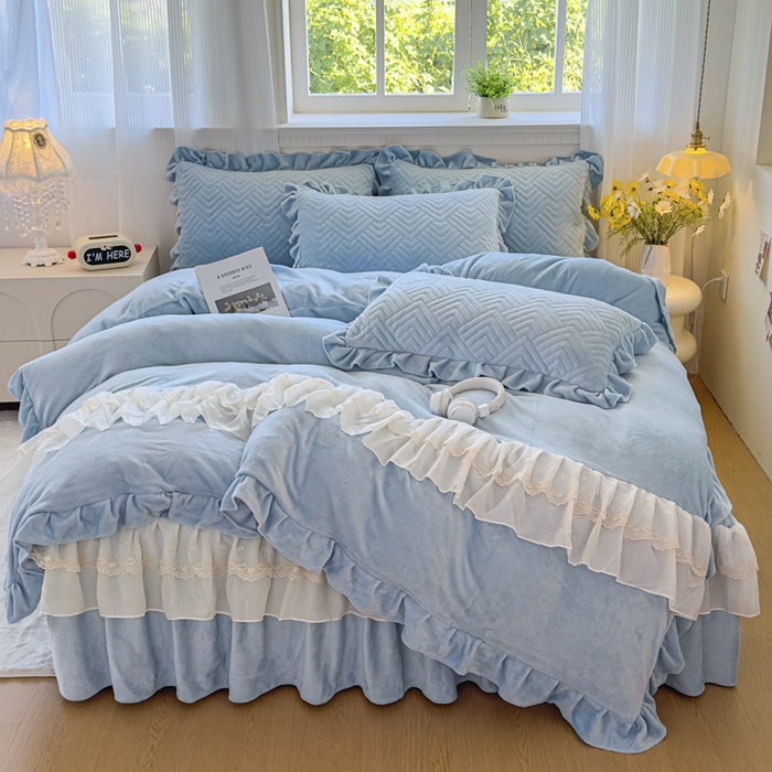 91家纺网 家纺一手货源 找家纺 （总）家之硕家纺 2025冬款高克重牛奶绒床裙四件套--暖阳系列