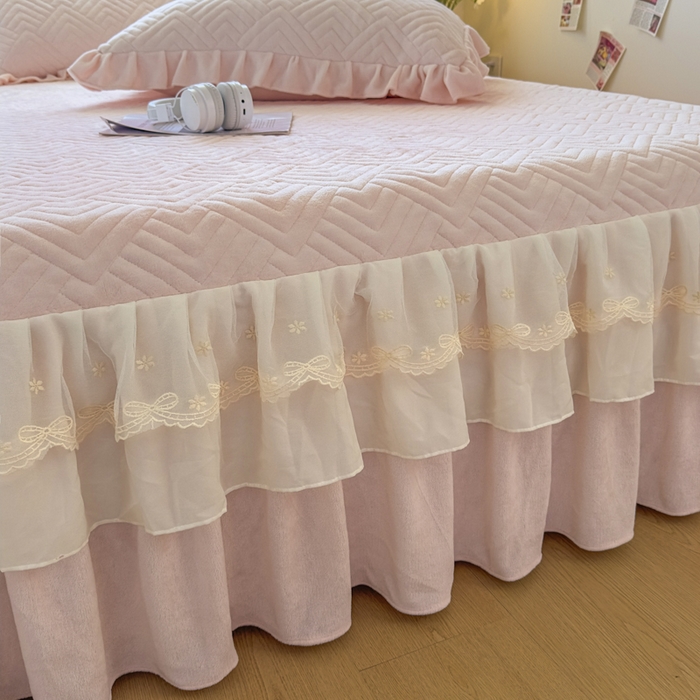 91家纺网 家纺一手货源 找家纺 家之硕家纺 2025冬款高克重牛奶绒床裙四件套--暖阳系列 暖阳系列--粉