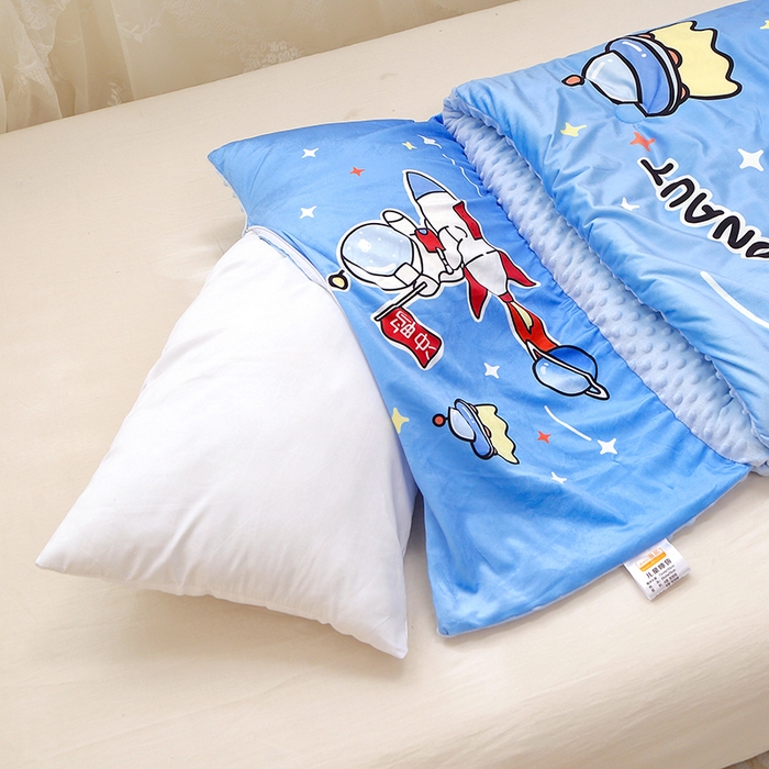 91家纺网 家纺一手货源 找家纺 八零年代 2025新款秋冬加厚豆豆绒儿童一体睡袋宝宝绒防踢被 太空旅行