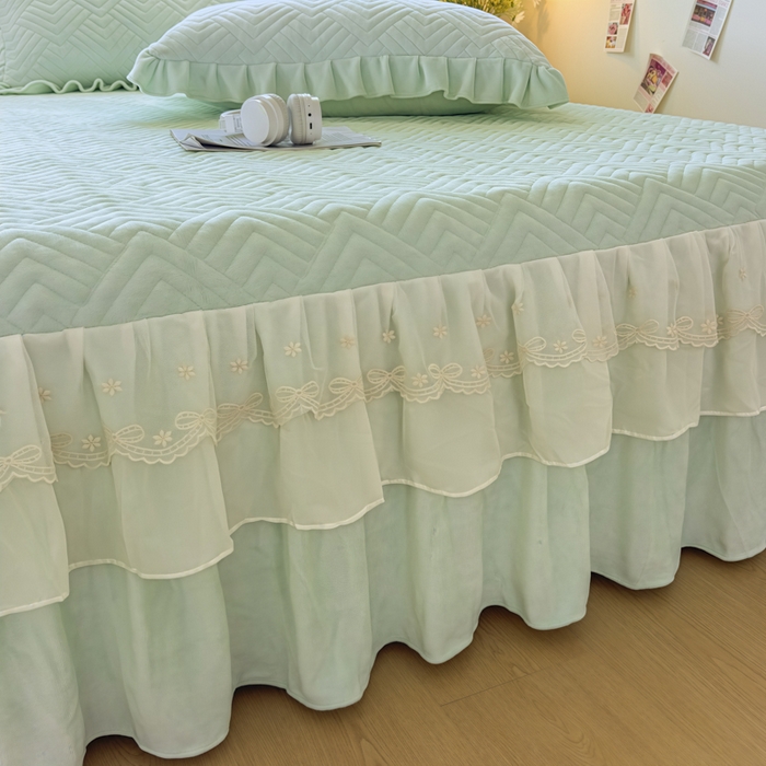 91家纺网 家纺一手货源 找家纺 家之硕家纺 2025冬款高克重牛奶绒床裙四件套--暖阳系列 暖阳系列--绿