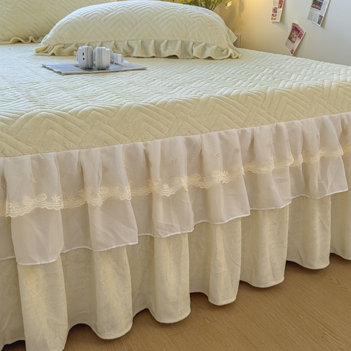 91家纺网 家纺一手货源 找家纺 家之硕家纺 2025冬款高克重牛奶绒床裙四件套--暖阳系列 暖阳系列--杏黄