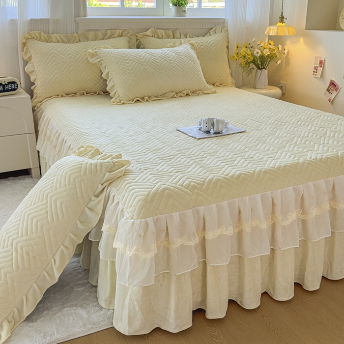 91家纺网 家纺一手货源 找家纺 家之硕家纺 2025冬款高克重牛奶绒床裙四件套--暖阳系列 暖阳系列--杏黄