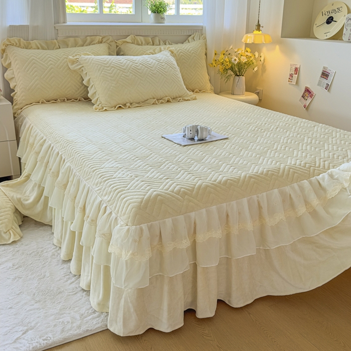 91家纺网 家纺一手货源 找家纺 家之硕家纺 2025冬款高克重牛奶绒床裙四件套--暖阳系列 暖阳系列--杏黄