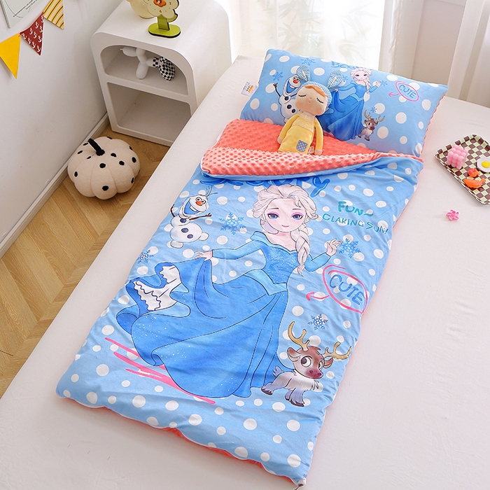 91家纺网 家纺一手货源 找家纺 八零年代 2025新款秋冬加厚豆豆绒儿童一体睡袋宝宝绒防踢被 雪公主