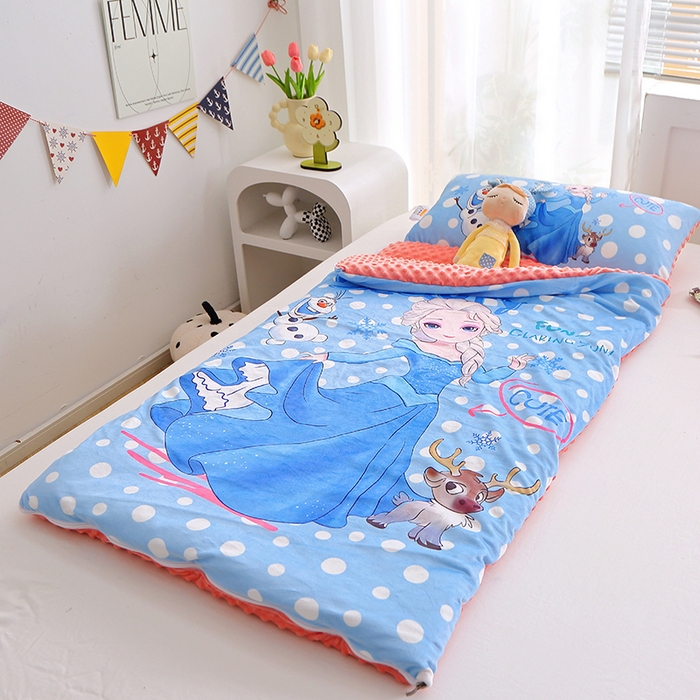 91家纺网 家纺一手货源 找家纺 八零年代 2025新款秋冬加厚豆豆绒儿童一体睡袋宝宝绒防踢被 雪公主
