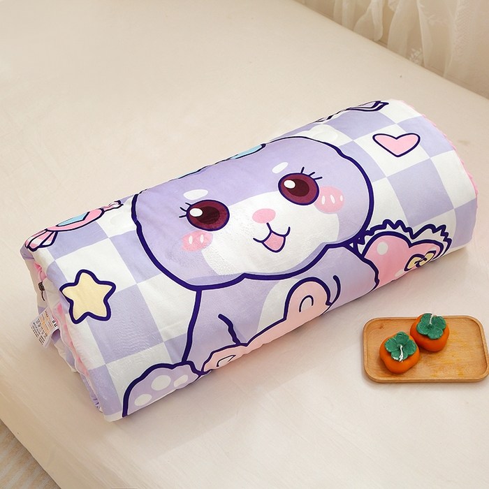 91家纺网 家纺一手货源 找家纺 八零年代 2025新款秋冬加厚豆豆绒儿童一体睡袋宝宝绒防踢被 格子紫兔