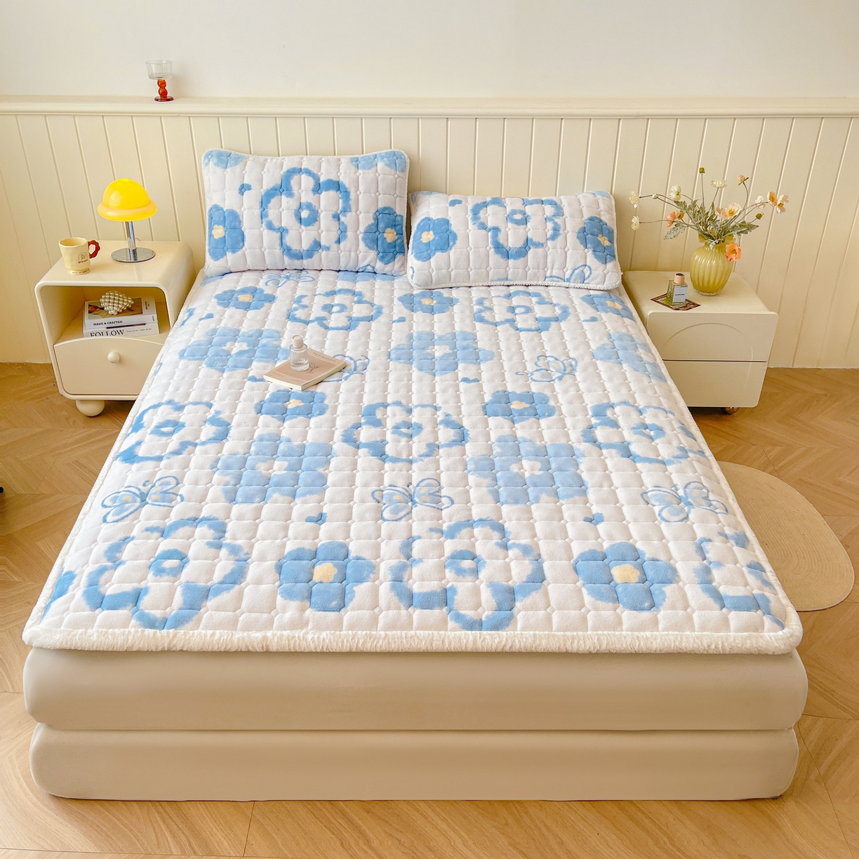 91家纺网 家纺一手货源 找家纺 （总）LIFE.丽芙 2025秋冬新款牛奶绒加厚夹棉床垫床护垫单件印花卡通小清新床褥床垫子三件套