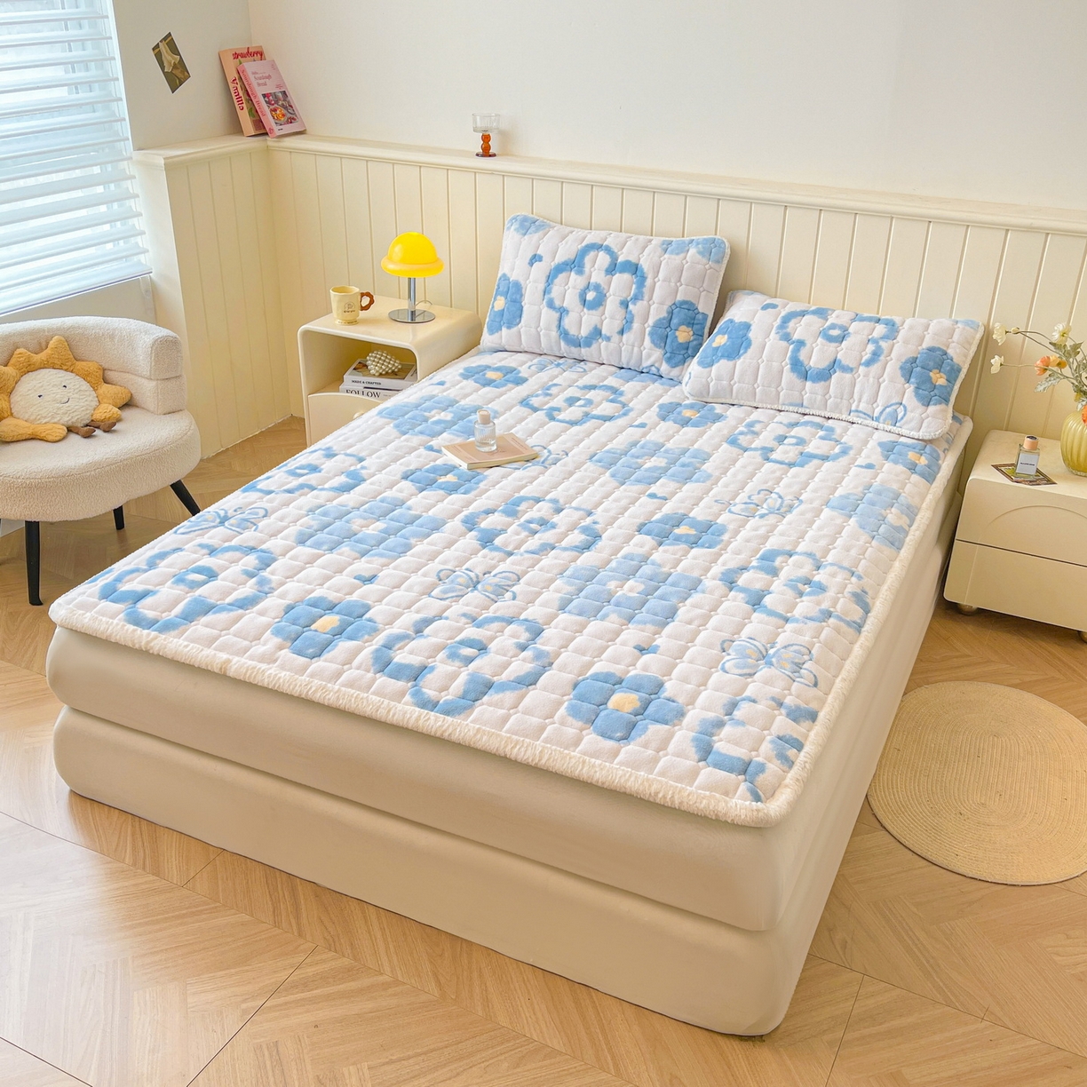 91家纺网 家纺一手货源 找家纺 （总）LIFE.丽芙 2025秋冬新款牛奶绒加厚夹棉床垫床护垫单件印花卡通小清新床褥床垫子三件套