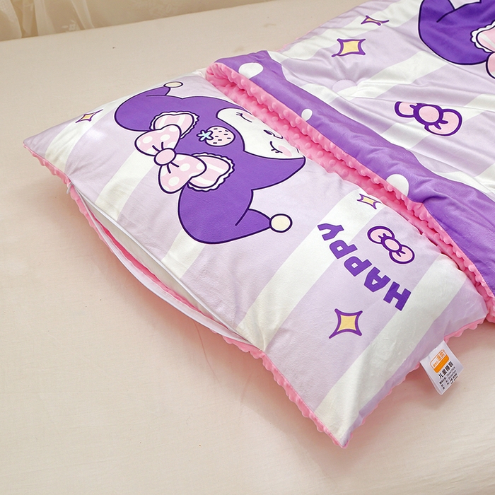 91家纺网 家纺一手货源 找家纺 八零年代 2025新款秋冬加厚豆豆绒儿童一体睡袋宝宝绒防踢被 条纹库米