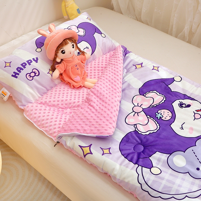 91家纺网 家纺一手货源 找家纺 八零年代 2025新款秋冬加厚豆豆绒儿童一体睡袋宝宝绒防踢被 条纹库米