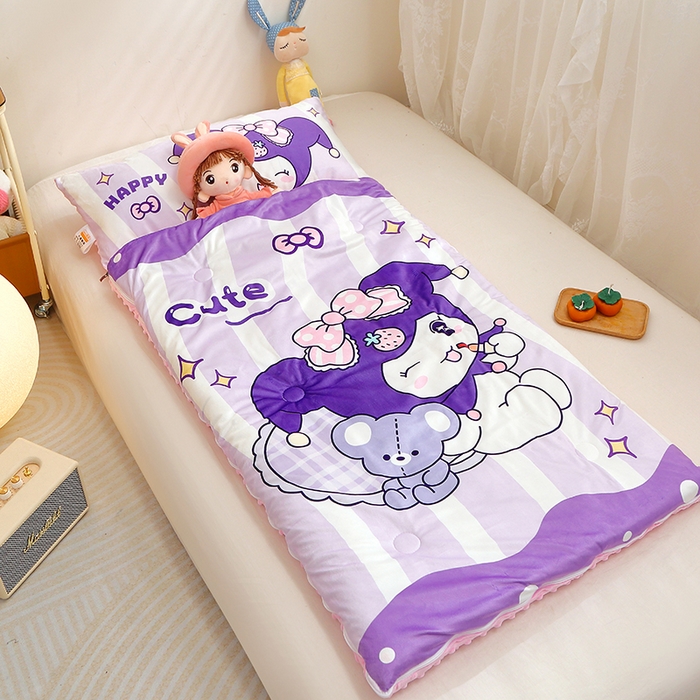 91家纺网 家纺一手货源 找家纺 八零年代 2025新款秋冬加厚豆豆绒儿童一体睡袋宝宝绒防踢被 条纹库米