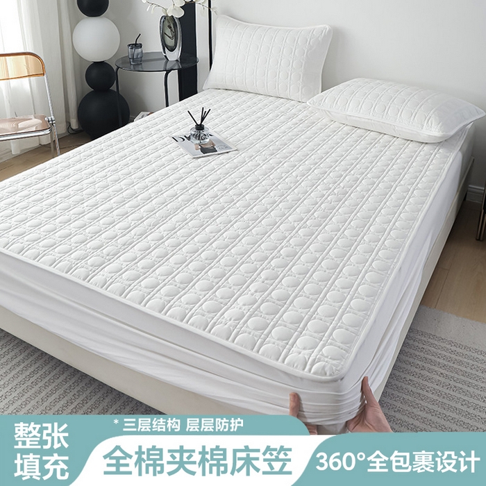 佳笠家居 2025新款全棉纯棉夹棉床笠四季通用席梦思保护套床罩-初见系列 本白