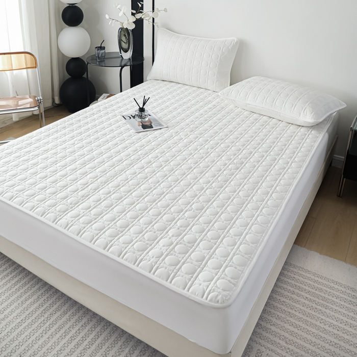 91家纺网 家纺一手货源 找家纺 佳笠家居 2025新款全棉纯棉夹棉床笠四季通用席梦思保护套床罩-初见系列 本白