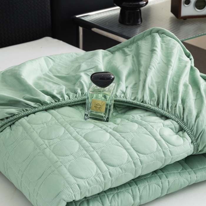 91家纺网 家纺一手货源 找家纺 佳笠家居 2025新款全棉纯棉夹棉床笠四季通用席梦思保护套床罩-初见系列 薄荷绿