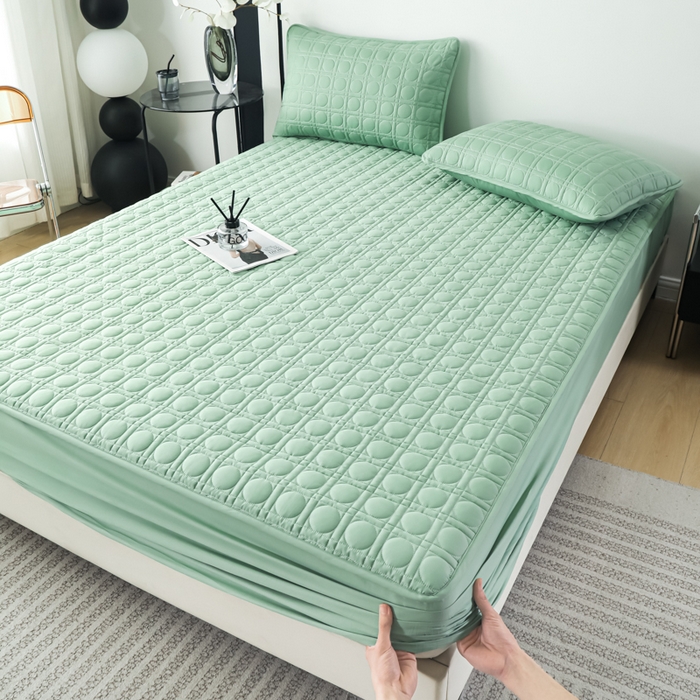 91家纺网 家纺一手货源 找家纺 佳笠家居 2025新款全棉纯棉夹棉床笠四季通用席梦思保护套床罩-初见系列 薄荷绿