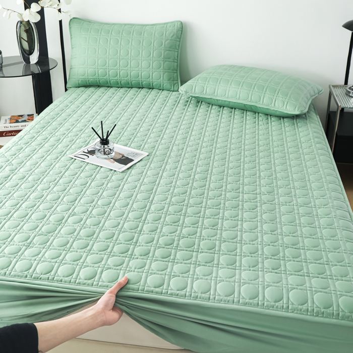 91家纺网 家纺一手货源 找家纺 佳笠家居 2025新款全棉纯棉夹棉床笠四季通用席梦思保护套床罩-初见系列 薄荷绿