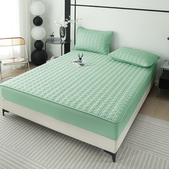 91家纺网 家纺一手货源 找家纺 佳笠家居 2025新款全棉纯棉夹棉床笠四季通用席梦思保护套床罩-初见系列 薄荷绿