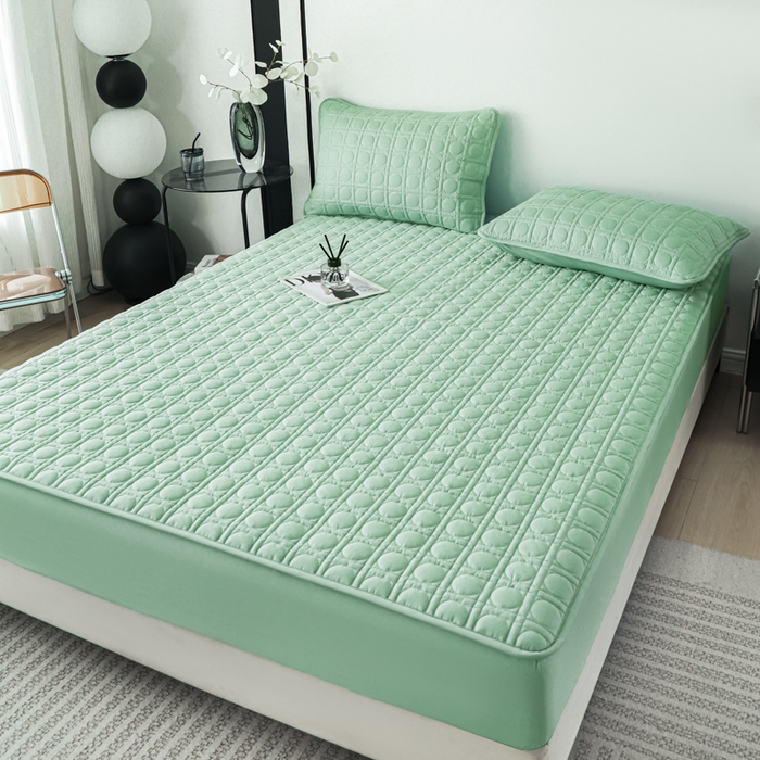 91家纺网 家纺一手货源 找家纺 佳笠家居 2025新款全棉纯棉夹棉床笠四季通用席梦思保护套床罩-初见系列 薄荷绿