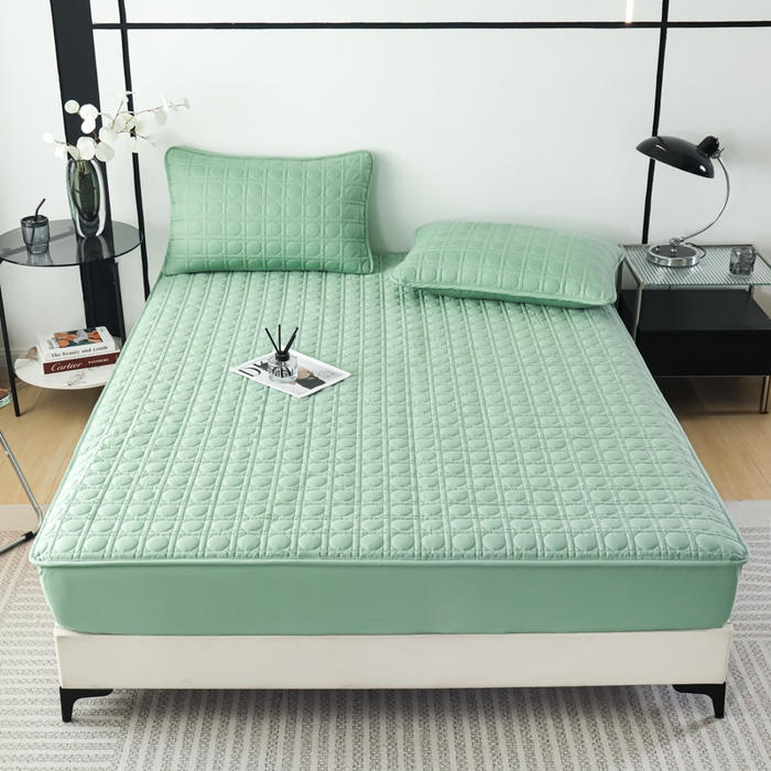 91家纺网 家纺一手货源 找家纺 佳笠家居 2025新款全棉纯棉夹棉床笠四季通用席梦思保护套床罩-初见系列 薄荷绿