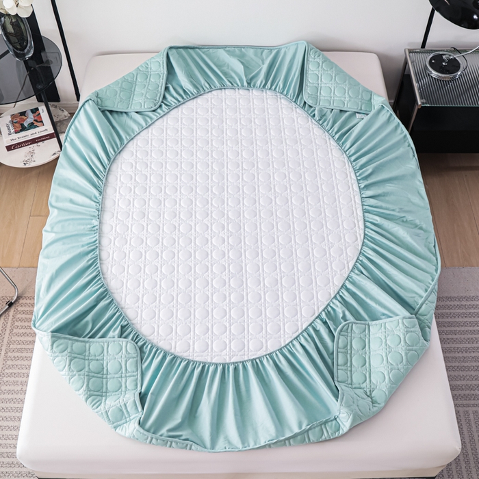 91家纺网 家纺一手货源 找家纺 佳笠家居 2025新款全棉纯棉夹棉床笠四季通用席梦思保护套床罩-初见系列 冰蓝