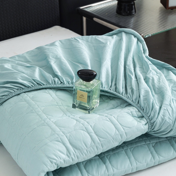 91家纺网 家纺一手货源 找家纺 佳笠家居 2025新款全棉纯棉夹棉床笠四季通用席梦思保护套床罩-初见系列 冰蓝