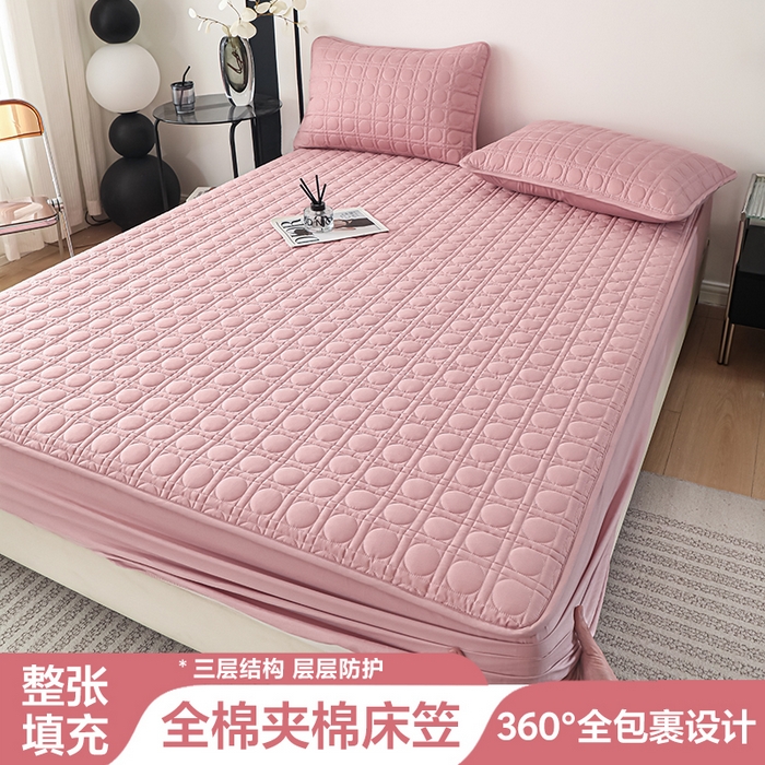 佳笠家居 2025新款全棉纯棉夹棉床笠四季通用席梦思保护套床罩-初见系列 豆沙粉