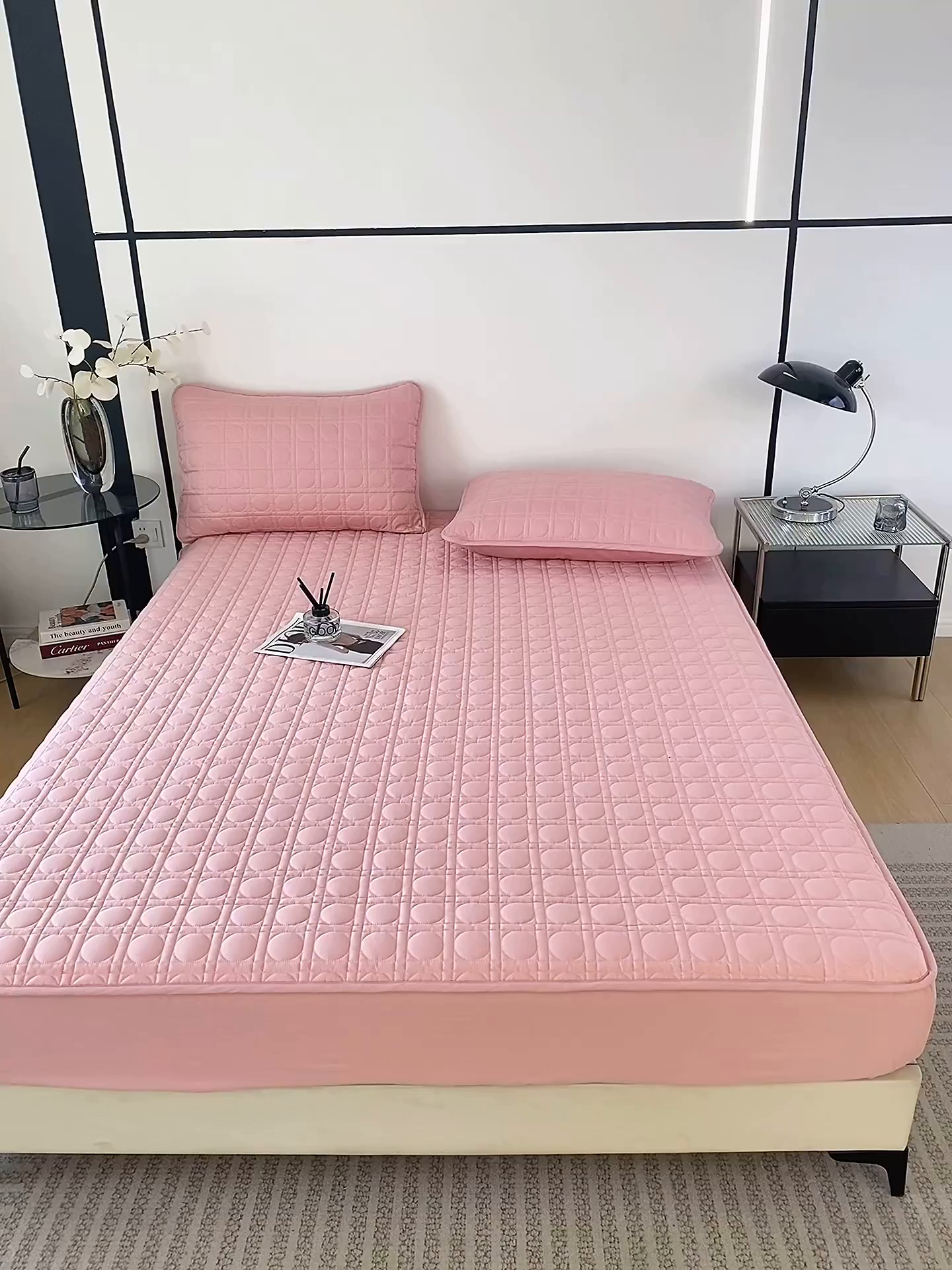 91家纺网 家纺一手货源 找家纺 佳笠家居 2025新款全棉纯棉夹棉床笠四季通用席梦思保护套床罩-初见系列 豆沙粉