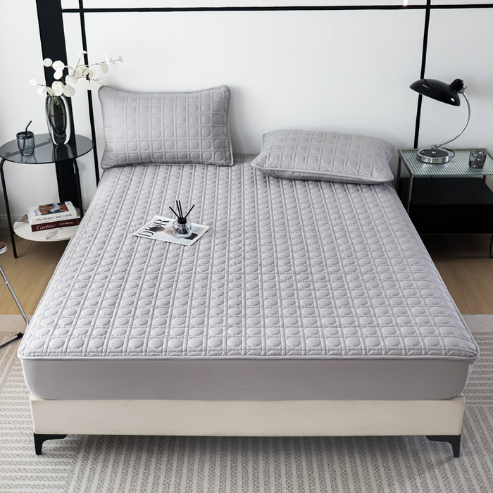 91家纺网 家纺一手货源 找家纺 佳笠家居 2025新款全棉纯棉夹棉床笠四季通用席梦思保护套床罩-初见系列 高级灰