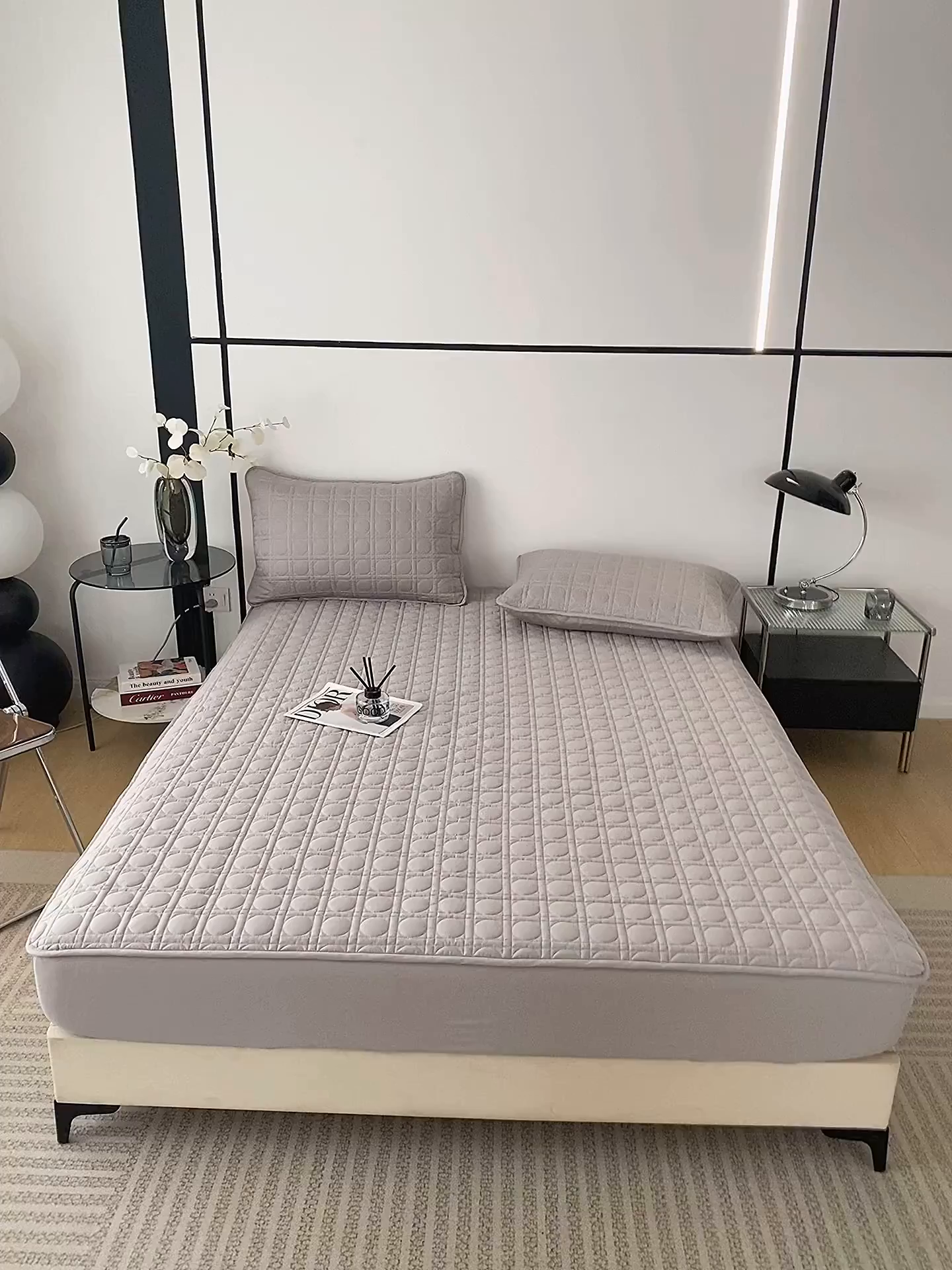 91家纺网 家纺一手货源 找家纺 佳笠家居 2025新款全棉纯棉夹棉床笠四季通用席梦思保护套床罩-初见系列 高级灰