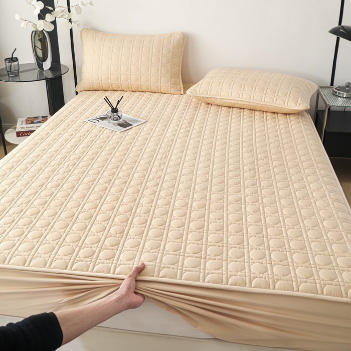 91家纺网 家纺一手货源 找家纺 佳笠家居 2025新款全棉纯棉夹棉床笠四季通用席梦思保护套床罩-初见系列 卡其色