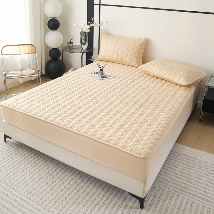 91家纺网 家纺一手货源 找家纺 佳笠家居 2025新款全棉纯棉夹棉床笠四季通用席梦思保护套床罩-初见系列 卡其色