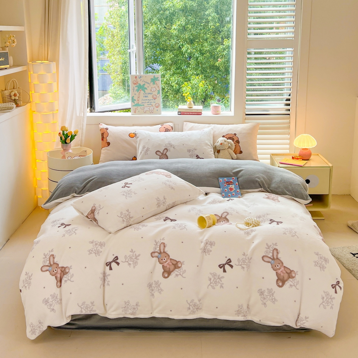 91家纺网 家纺一手货源 找家纺 LIFE.丽芙 2025秋冬新款A类牛奶绒加厚保暖单被套 花环小兔