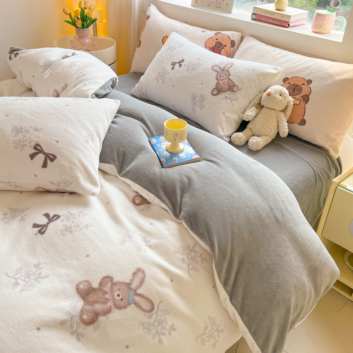 91家纺网 家纺一手货源 找家纺 LIFE.丽芙 2025秋冬新款A类牛奶绒加厚保暖单被套 花环小兔