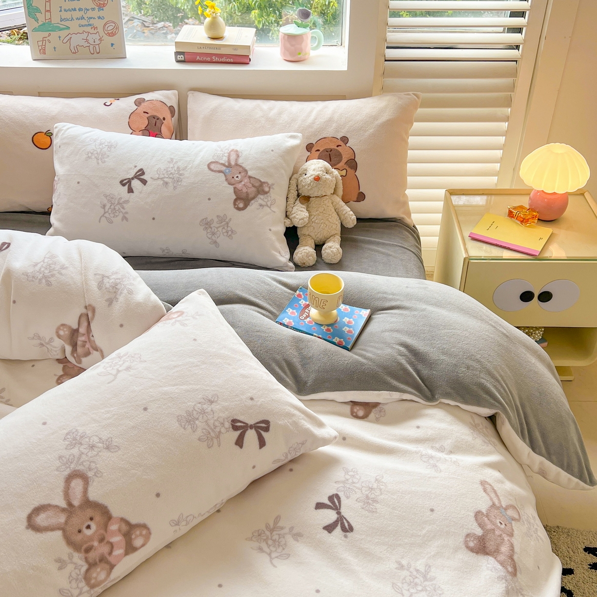 91家纺网 家纺一手货源 找家纺 LIFE.丽芙 2025秋冬新款A类牛奶绒加厚保暖单被套 花环小兔