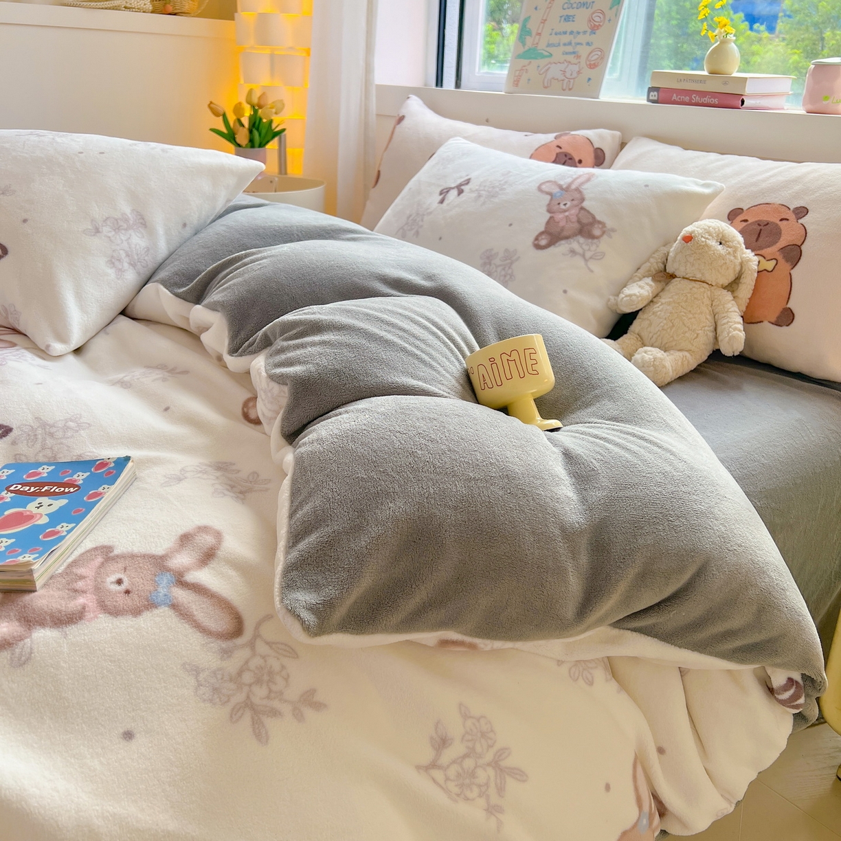 91家纺网 家纺一手货源 找家纺 LIFE.丽芙 2025秋冬新款A类牛奶绒加厚保暖单被套 花环小兔
