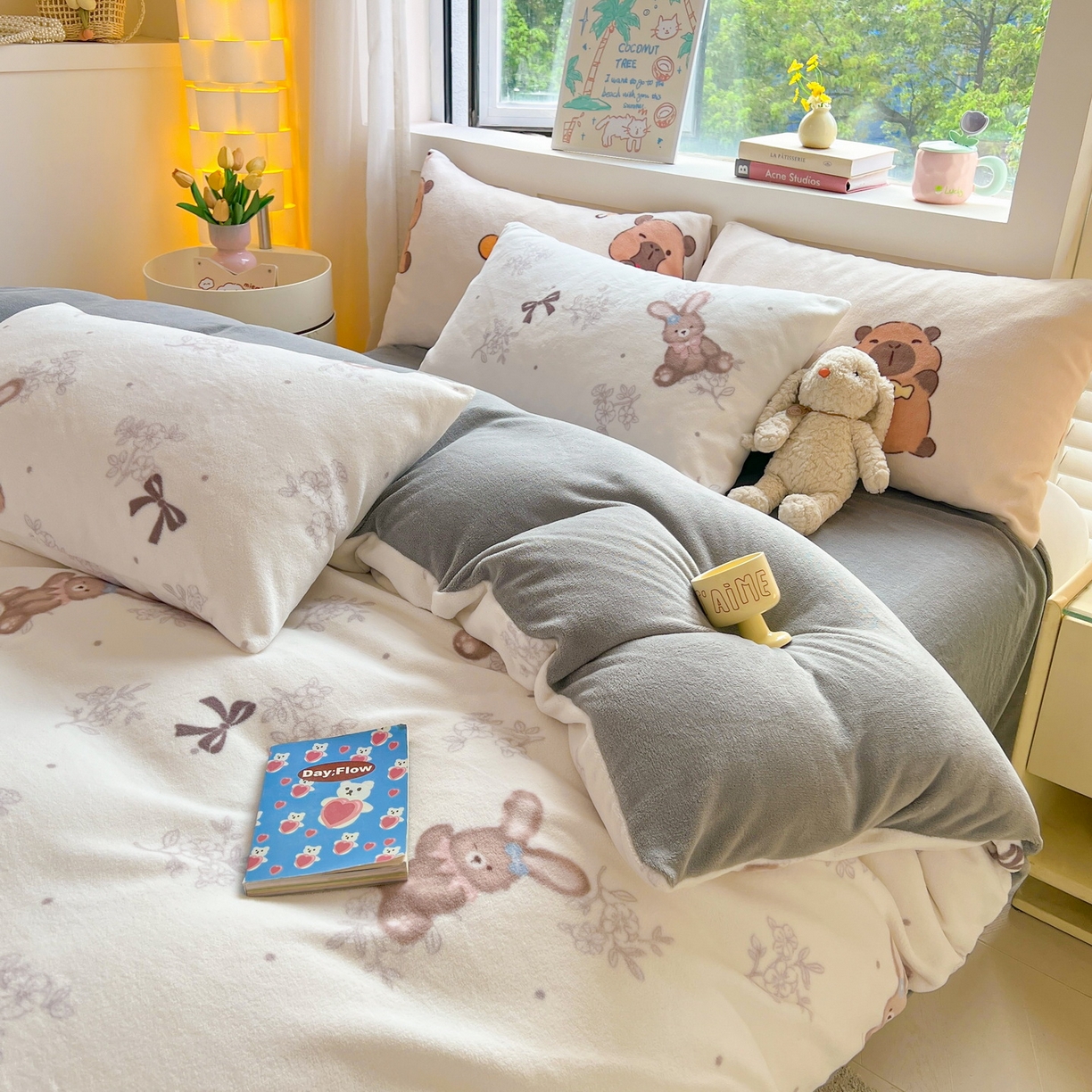 91家纺网 家纺一手货源 找家纺 LIFE.丽芙 2025秋冬新款A类牛奶绒加厚保暖单被套 花环小兔