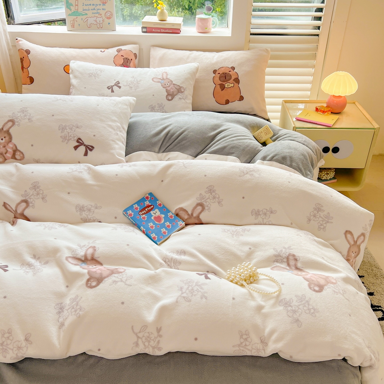 91家纺网 家纺一手货源 找家纺 LIFE.丽芙 2025秋冬新款A类牛奶绒加厚保暖单被套 花环小兔