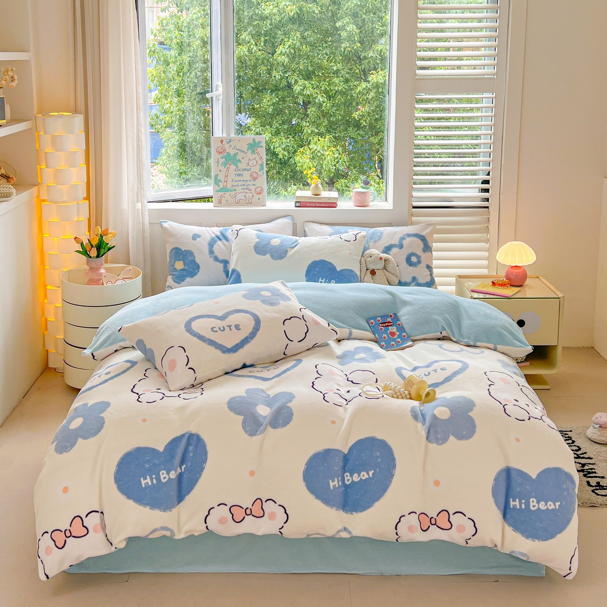 91家纺网 家纺一手货源 找家纺 LIFE.丽芙 2025秋冬新款A类牛奶绒加厚保暖单被套 爱心小宠-蓝