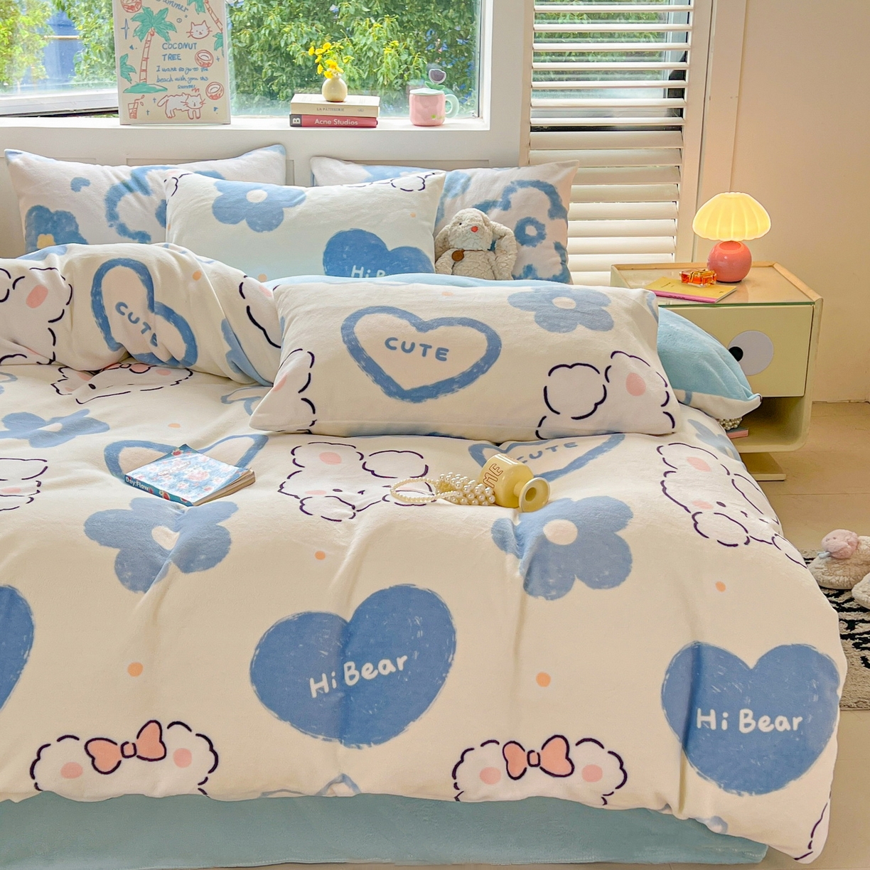 91家纺网 家纺一手货源 找家纺 LIFE.丽芙 2025秋冬新款A类牛奶绒加厚保暖单被套 爱心小宠-蓝