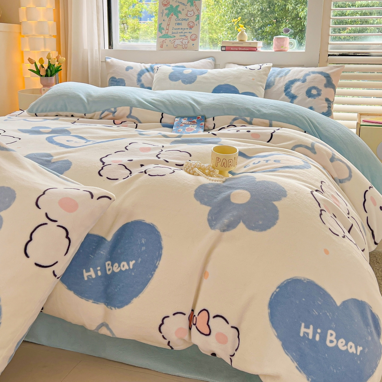 91家纺网 家纺一手货源 找家纺 LIFE.丽芙 2025秋冬新款A类牛奶绒加厚保暖单被套 爱心小宠-蓝