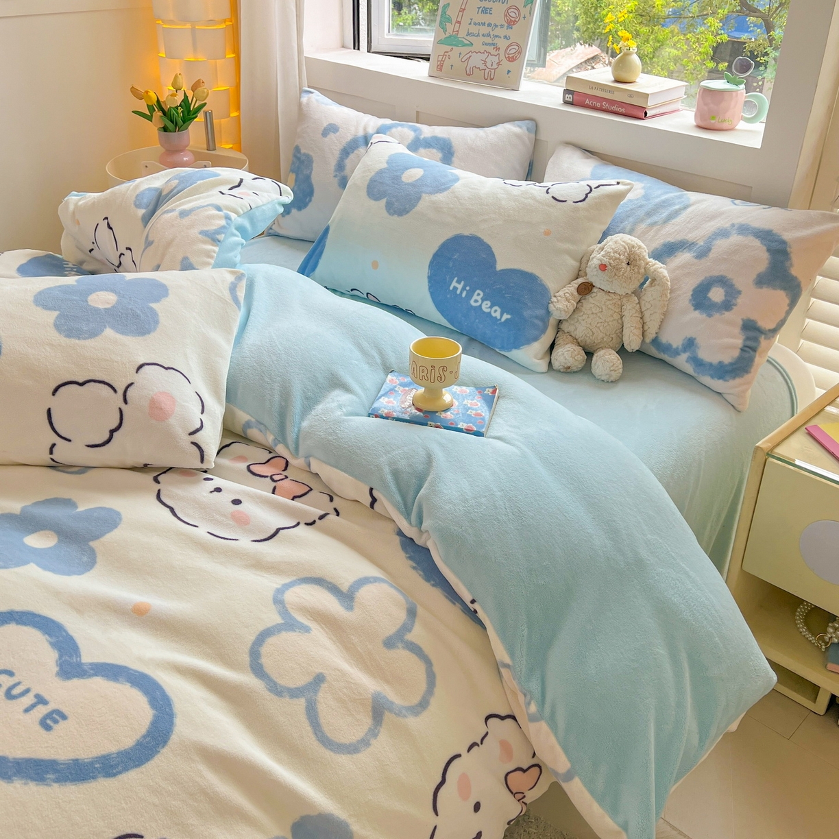 91家纺网 家纺一手货源 找家纺 LIFE.丽芙 2025秋冬新款A类牛奶绒加厚保暖单被套 爱心小宠-蓝