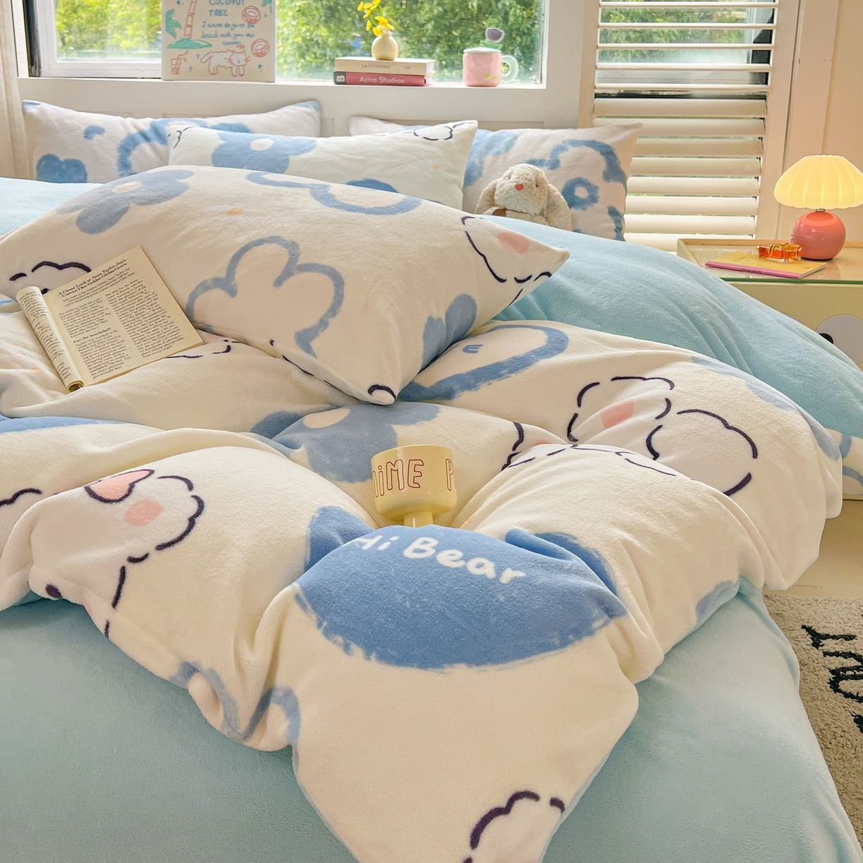 91家纺网 家纺一手货源 找家纺 LIFE.丽芙 2025秋冬新款A类牛奶绒加厚保暖单被套 爱心小宠-蓝