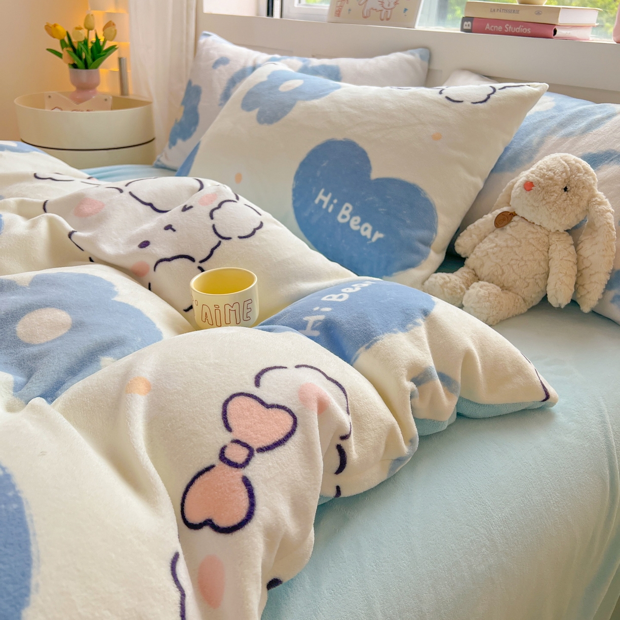 91家纺网 家纺一手货源 找家纺 LIFE.丽芙 2025秋冬新款A类牛奶绒加厚保暖单被套 爱心小宠-蓝