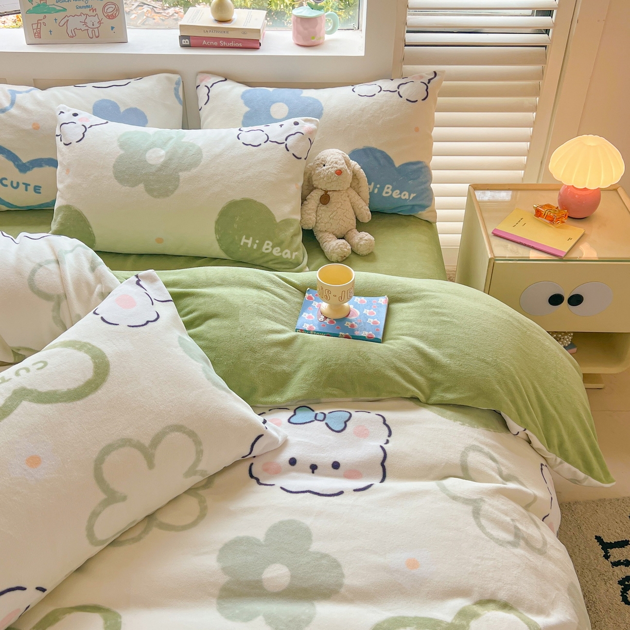 91家纺网 家纺一手货源 找家纺 LIFE.丽芙 2025秋冬新款A类牛奶绒加厚保暖单被套 爱心小宠-绿