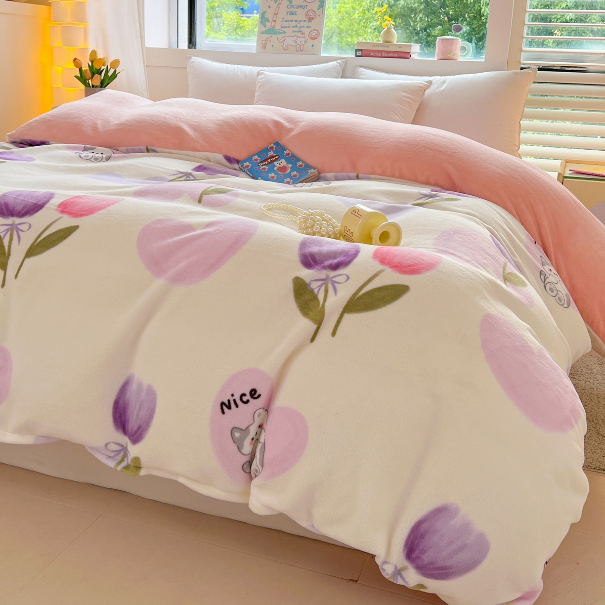 91家纺网 家纺一手货源 找家纺 LIFE.丽芙 2025秋冬新款A类牛奶绒加厚保暖单被套 花语