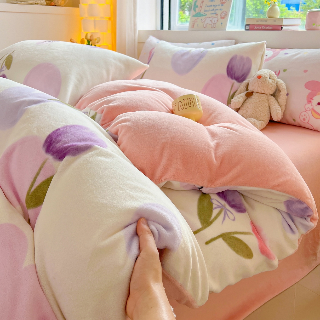 91家纺网 家纺一手货源 找家纺 LIFE.丽芙 2025秋冬新款A类牛奶绒加厚保暖单被套 花语